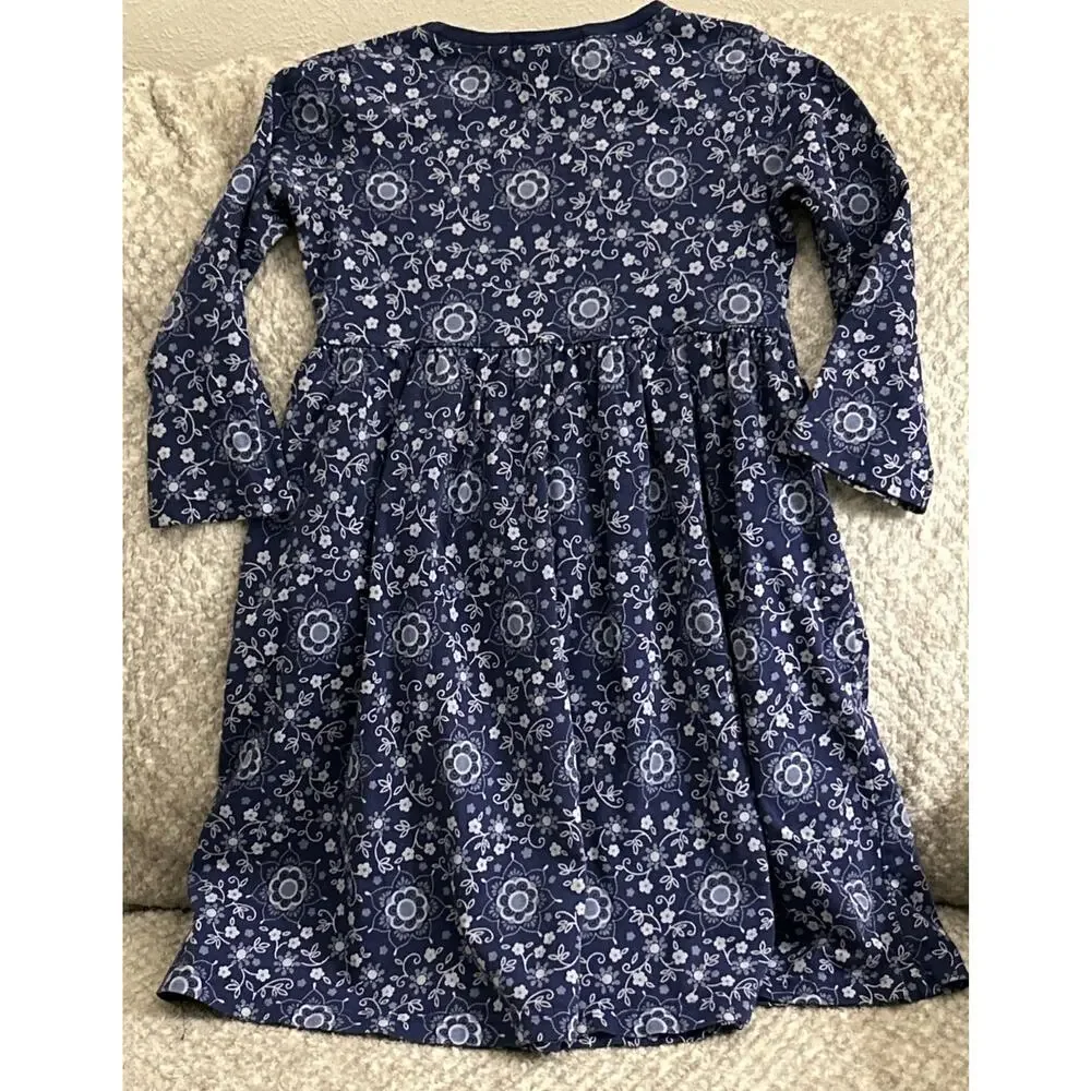 Lands End Girls 100% Cotton Blue Floral Long-Sleeve Dress Size 5 Prairie Cottage
